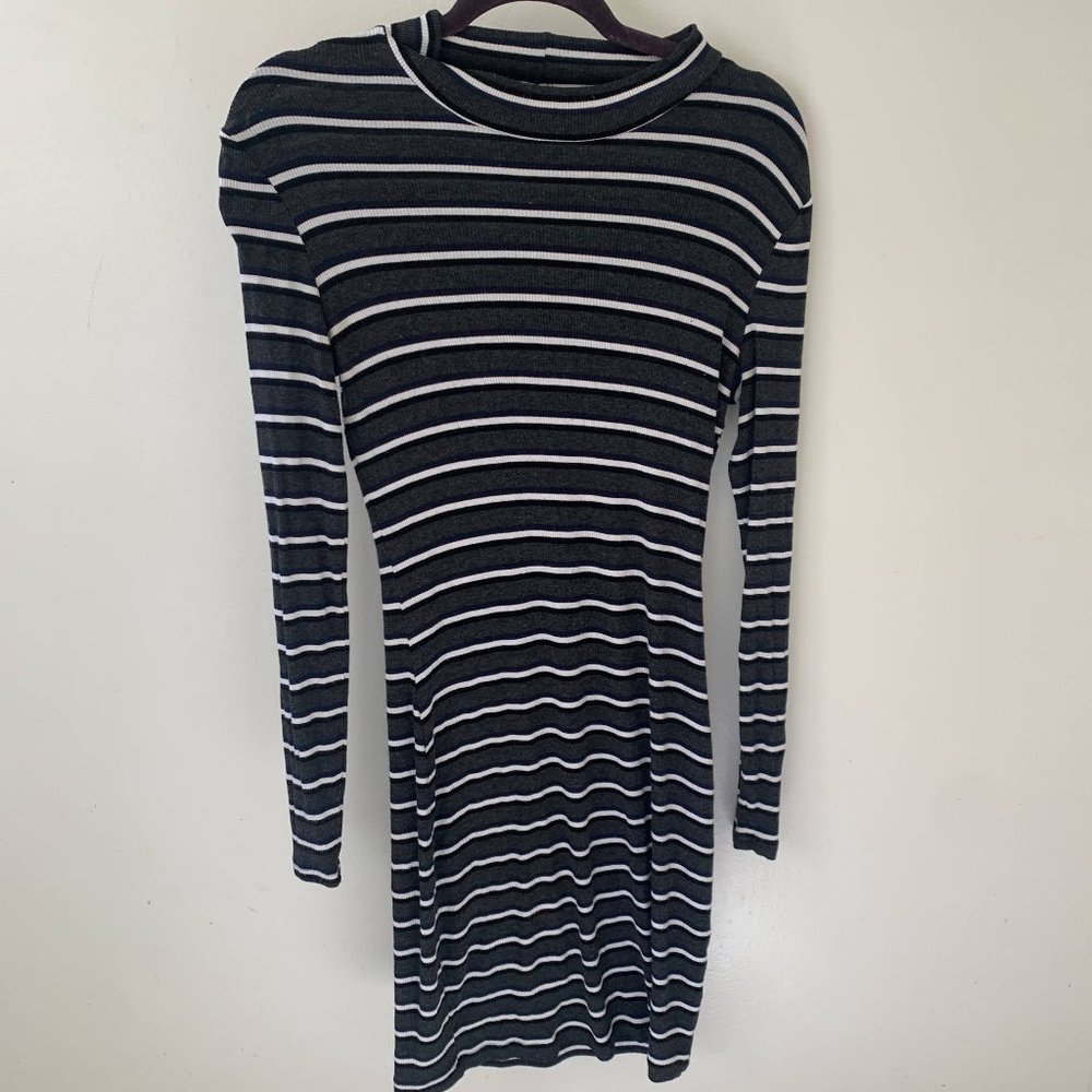 Striped Long Sleeve Mockneck Dress